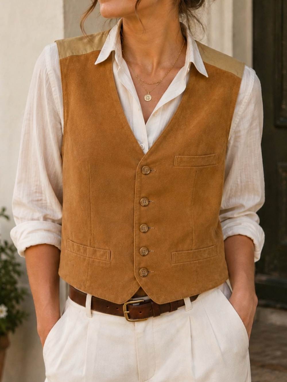 Vintage GAP Suede Tan Leather Vest Western Hippie Boho Grunge